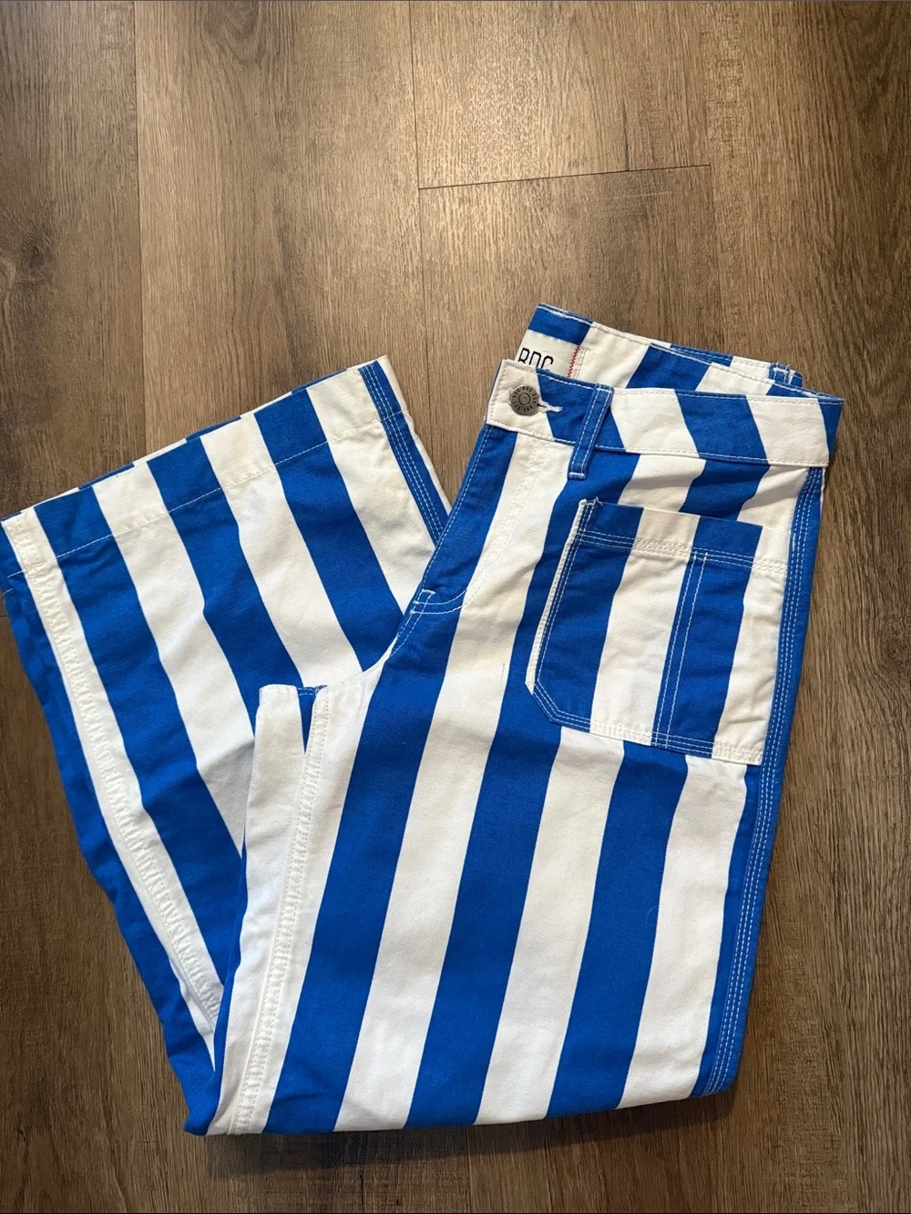 Urban Outfitters BDG Eva Canvas Wide Leg Crop Pant Blue Striped Pants Size 27 - Picture 6 of 15